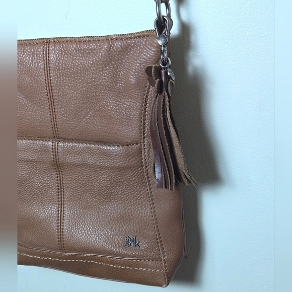The Sak Brown Leather Tassle Crossbody Bag Purse - Picture 3 of 6